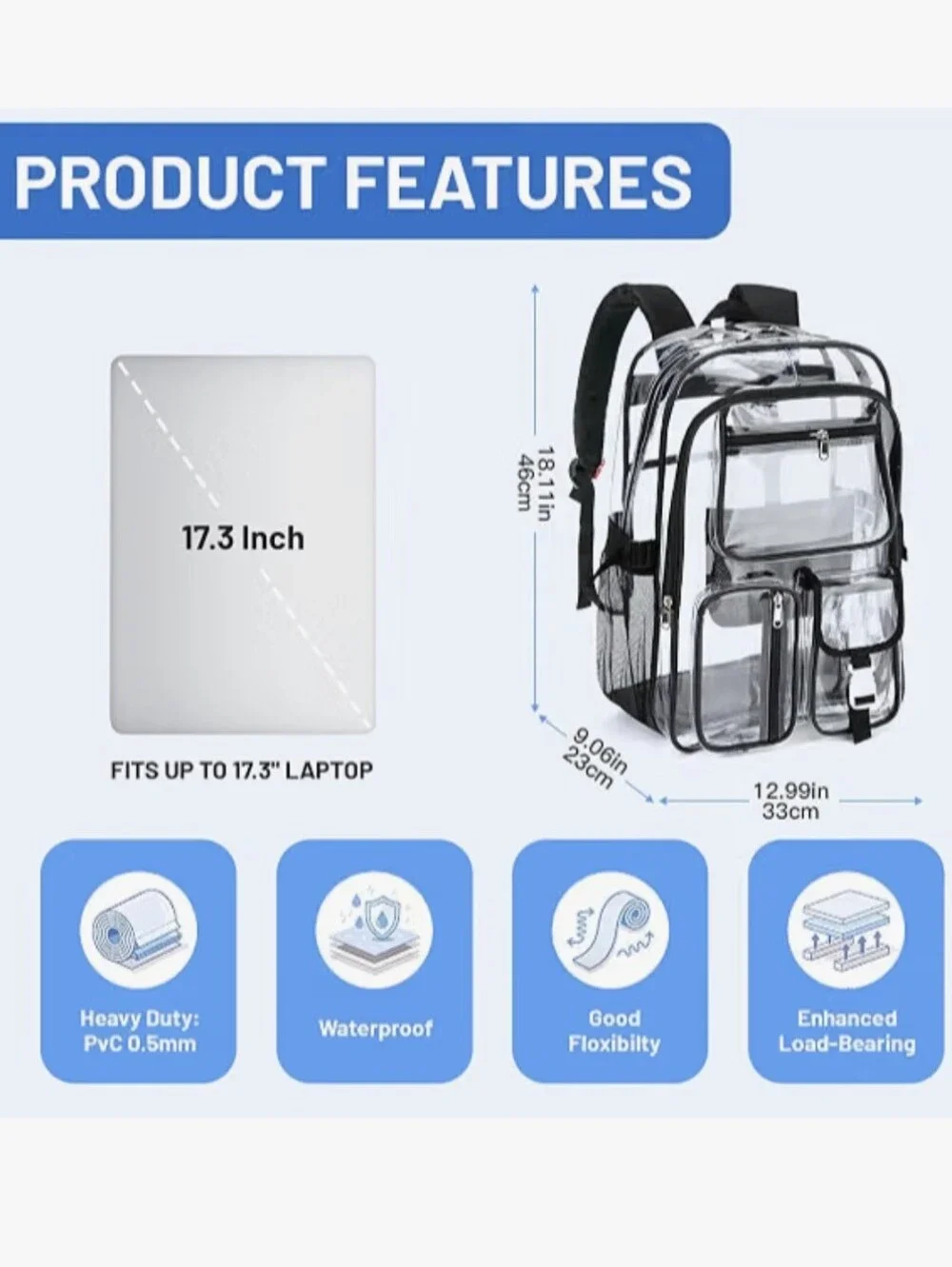 Clear Black-Trim Backpack / Transparent Stadium Bag